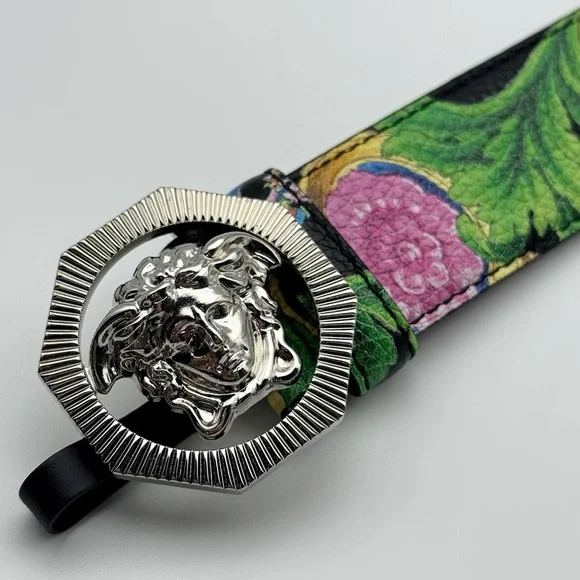 VERSACE Beverly Palm Medusa Leather Belt In Black